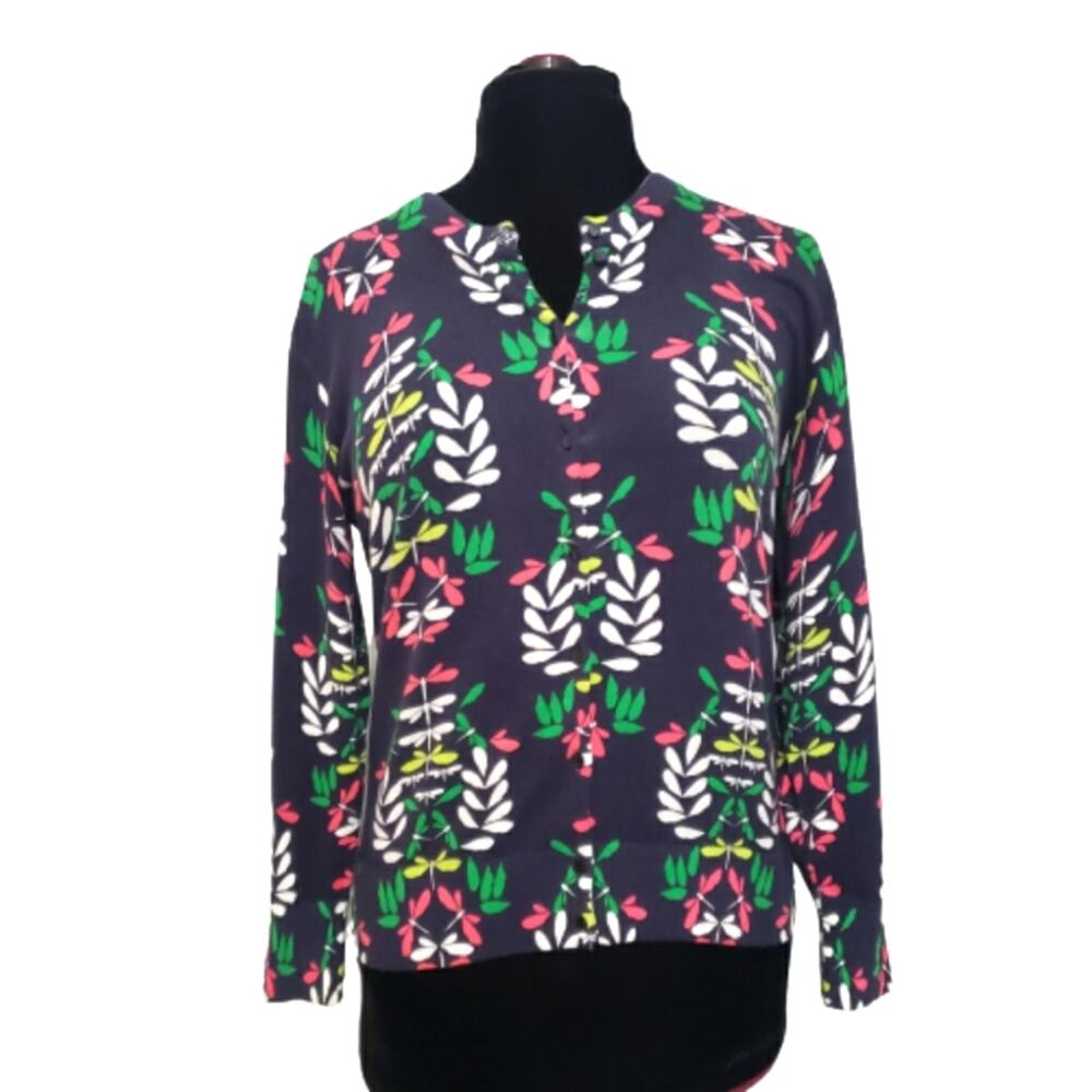 Crown‎ & Ivy Dragonfly Navy Blue Button Front Knit Cardigan Sweater Large Preppy